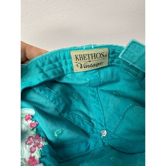 Beautiful teal and floral blessed hat. Velcro strap in back - Picture 4 of 4